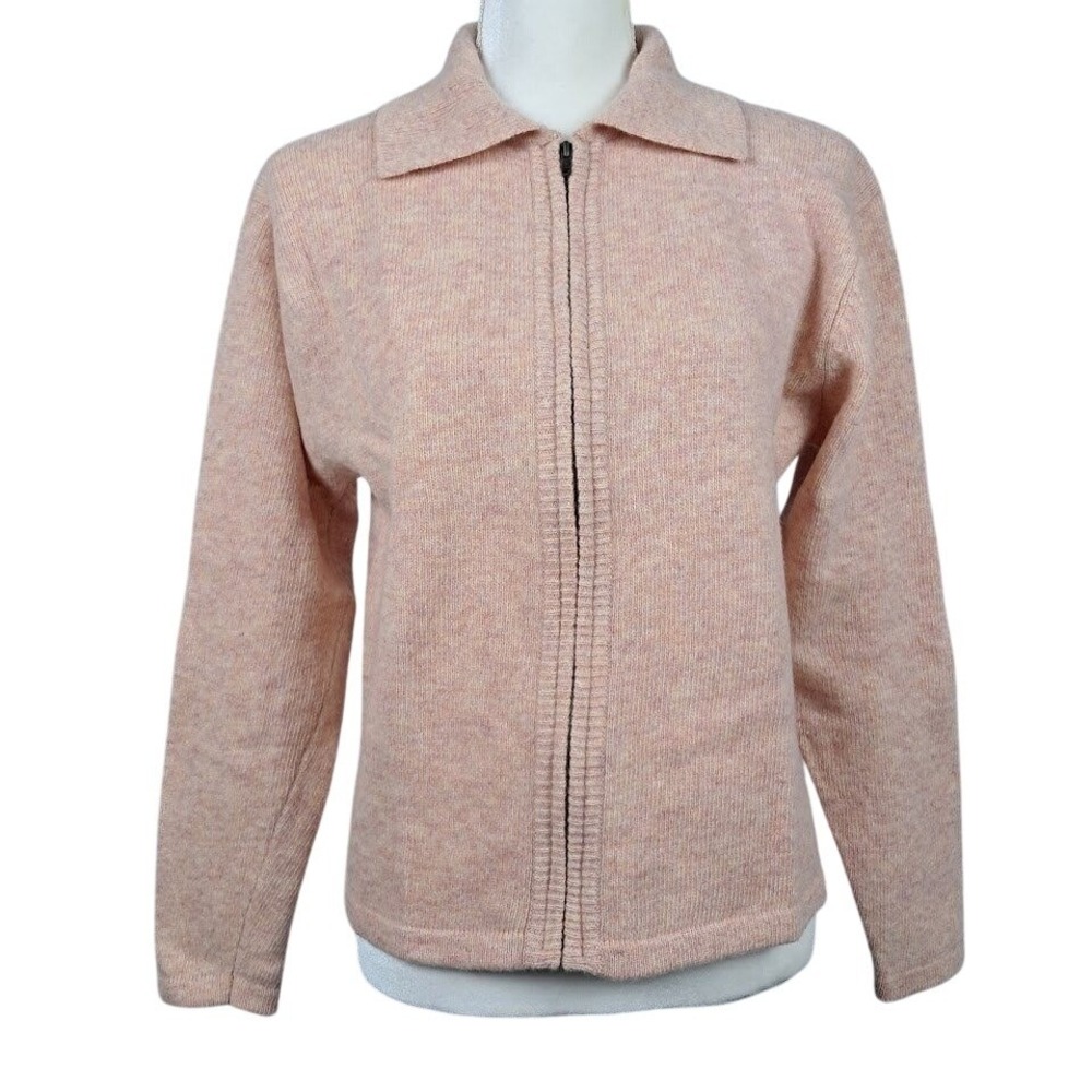 Vintage‎ CRYSTAL KOBE M Pink Marled Knit Sweater Lambswool Full Zip Up Gorpcore